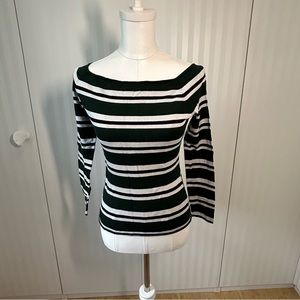 H&M green black white stripe sweater Size M